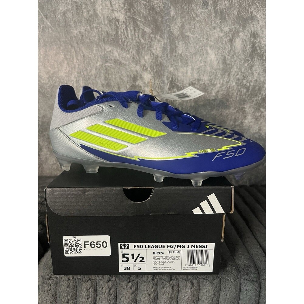 adidas F50 League FG/MG J Messi Soccer Cleats IH0924 Silver Youth 5.5 NEW